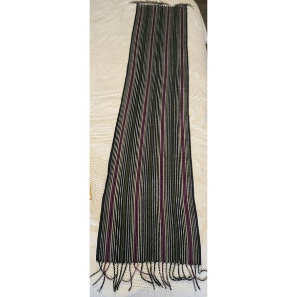 Vintage Scarf Cashmere Touch Striped Fringe Layering - Picture 5 of 7